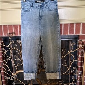 Karl Lagerfeld Denim Pants with Glittering  Crystal Hem